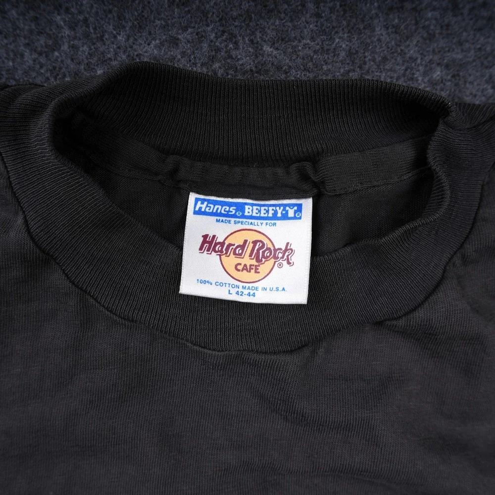 Hanes Beefy Hard Rock Cafe Orlando T-Shirt Mens L Black Fair Distressed 90s USA